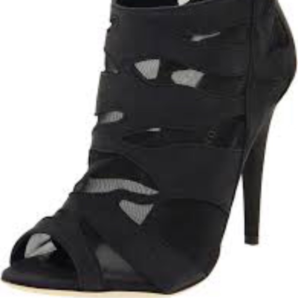 LOEFFLER RANDALL Sz 10 ZAIRA High Heel Open Toe Mesh Leather Zipper Back Heels